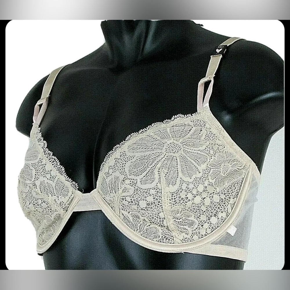Victoria's Secret 32DDD Floral Unlined Champagne Lace Demi Bra
